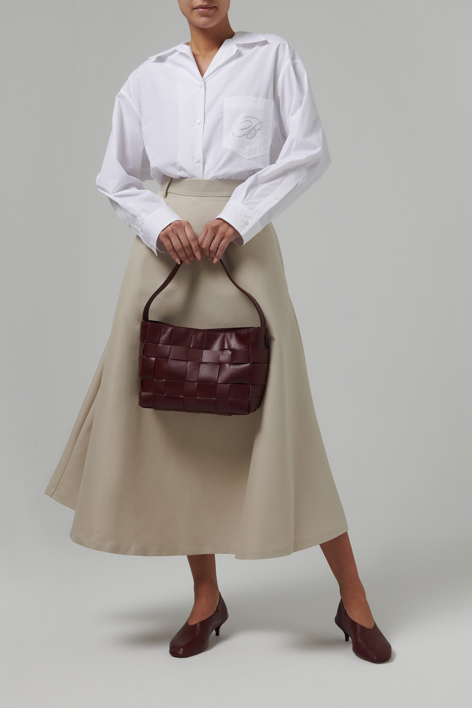St. Agni Burgundy Woven Mini Tote Bag