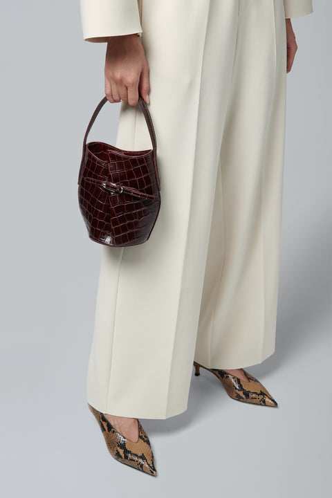 Burgundy Belted Bucket Mini Bag