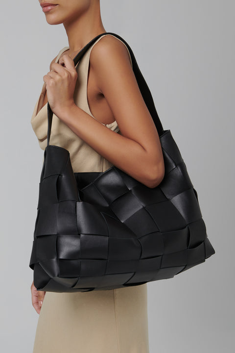 Black Woven Large Tote