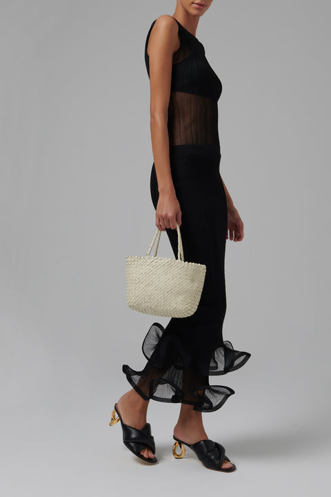 White Leather Mini Basket Tote