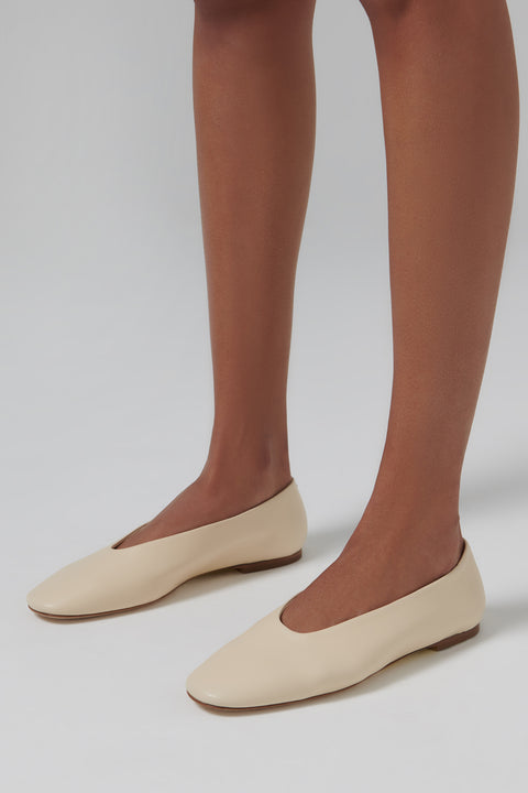 White Kirsten Nappa Leather Flat Pumps