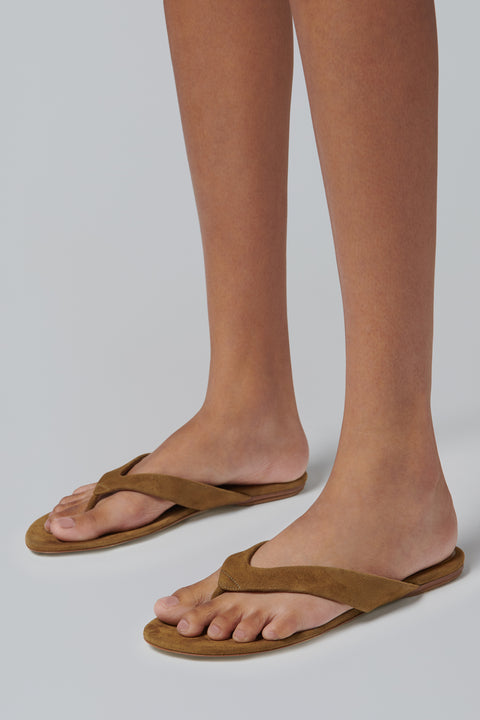 Brown Flat Suede Thong Sandals