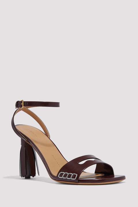 Burgundy 100 Tassel High-Heel Sandals