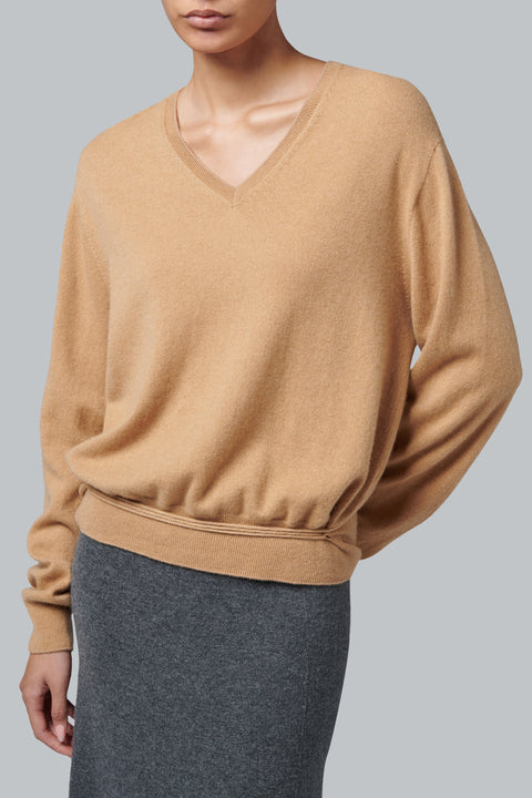 Brown Pure Cashmere V-Neck Knit Top