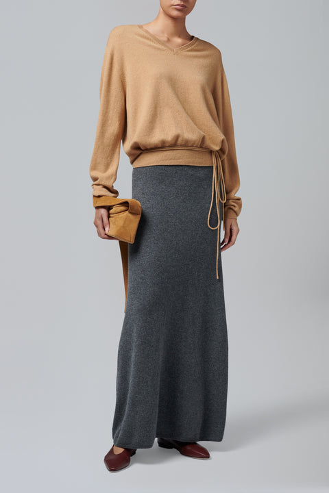Brown Pure Cashmere V-Neck Knit Top