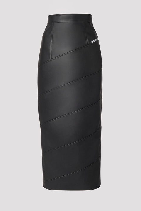 Calf Length Faux Leather Pencil Skirt