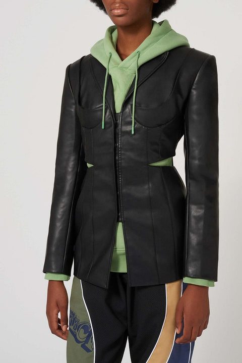 Cut Out Faux Leather Blazer