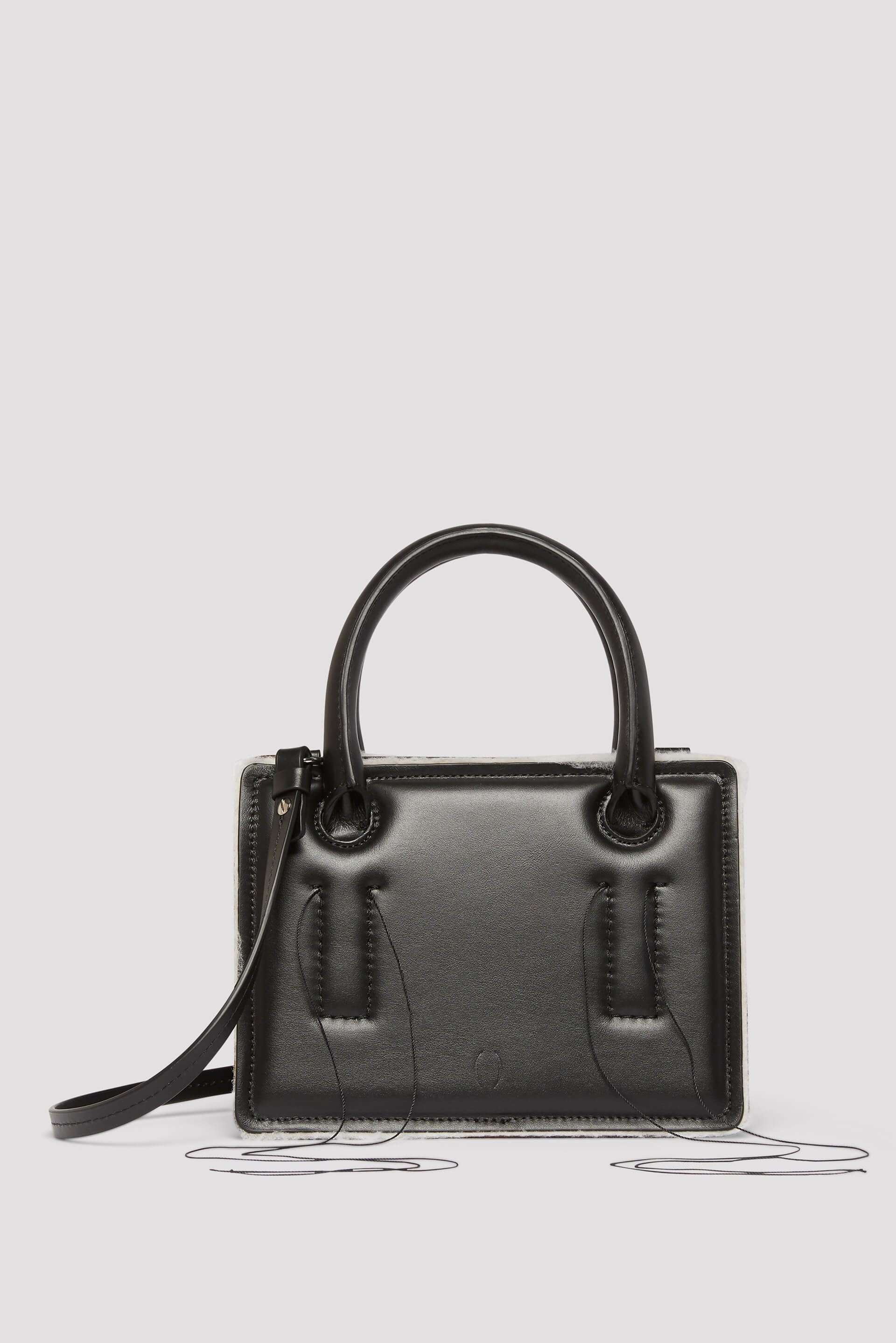 トートバッグ DENTRO Lead leather mini Otto handbag Dentro Black Mini Otto Tote Bag with Strap - Fabric of Society
