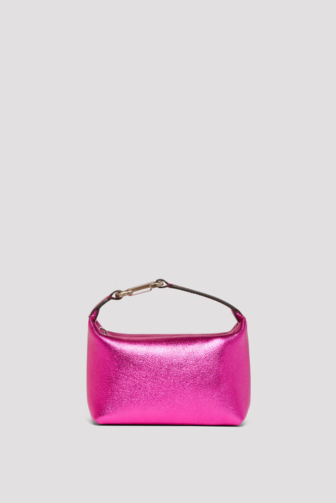 Pink Laminated Leather Top Handle Mini Moon Bag