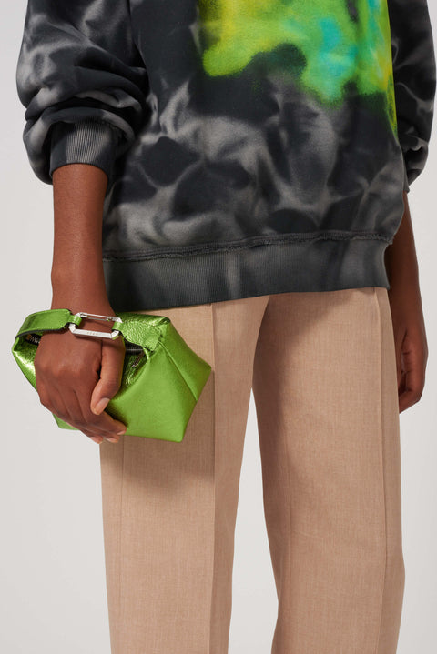 Green Laminated Leather Top Handle Mini Moon Bag