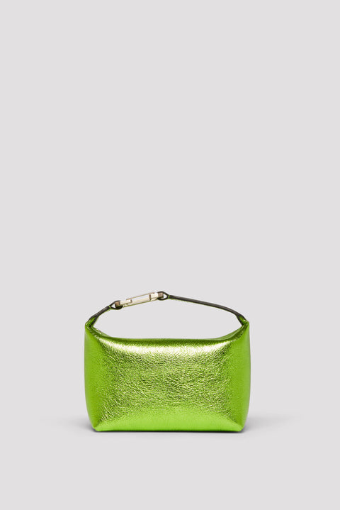 Green Laminated Leather Top Handle Mini Moon Bag