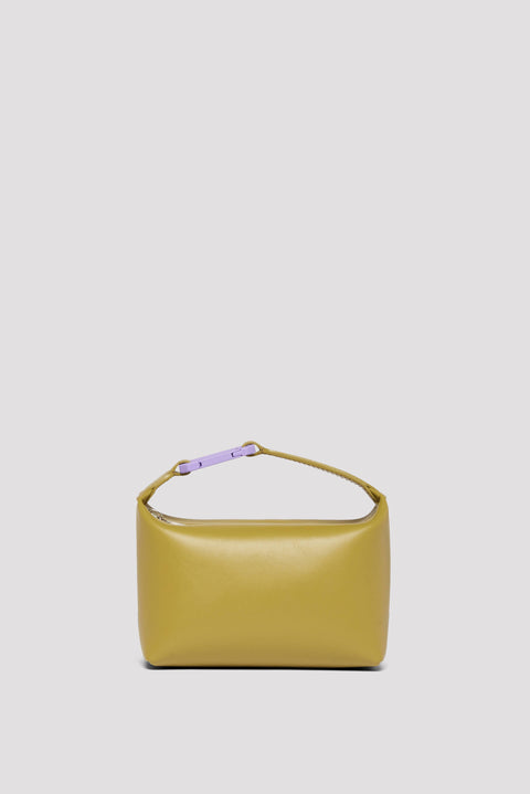 Khaki Leather Top Handle Mini Moon Bag