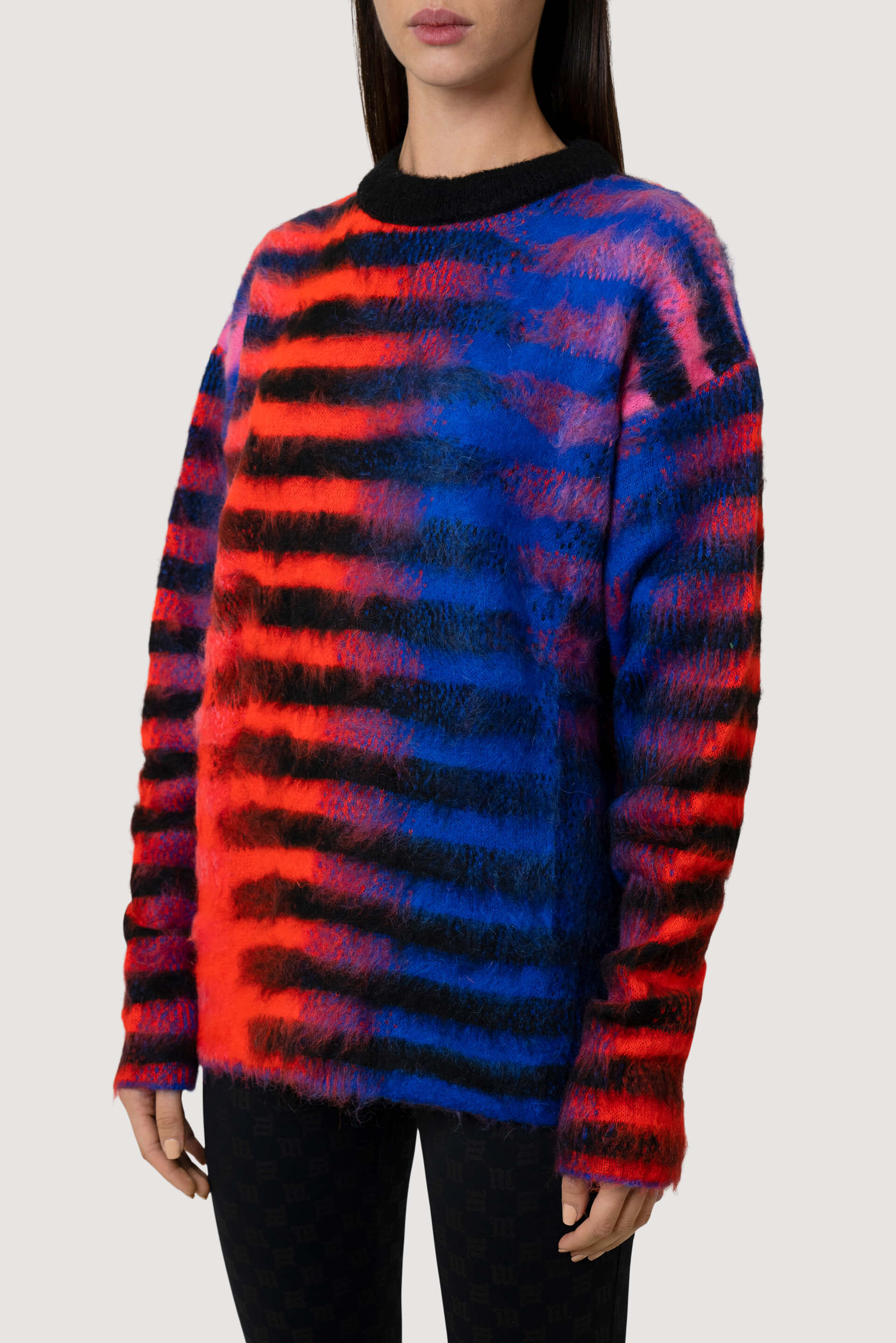 Graphic Stripe Mohair Crew Neck Sweater