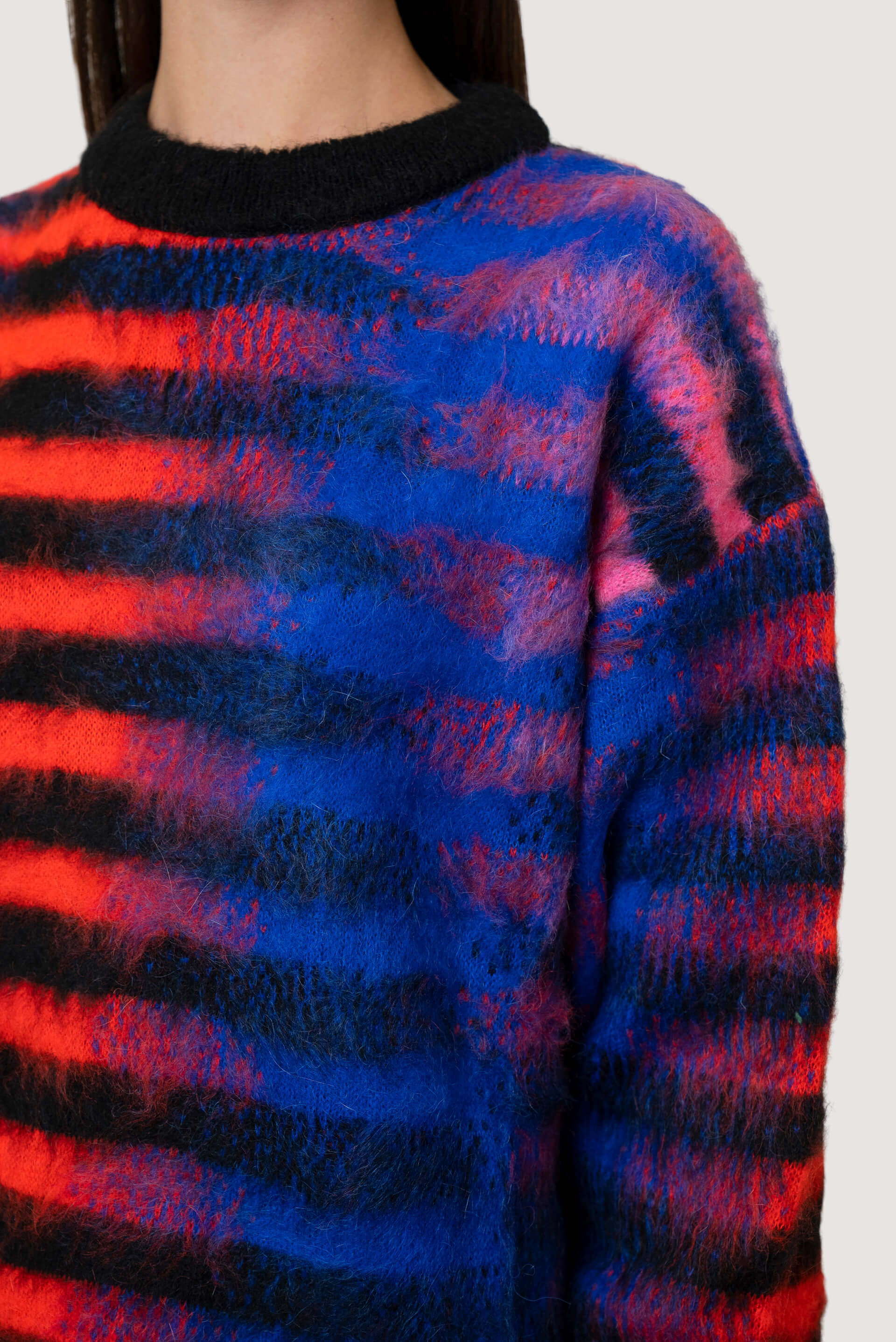 Graphic Stripe Mohair Crew Neck Sweater