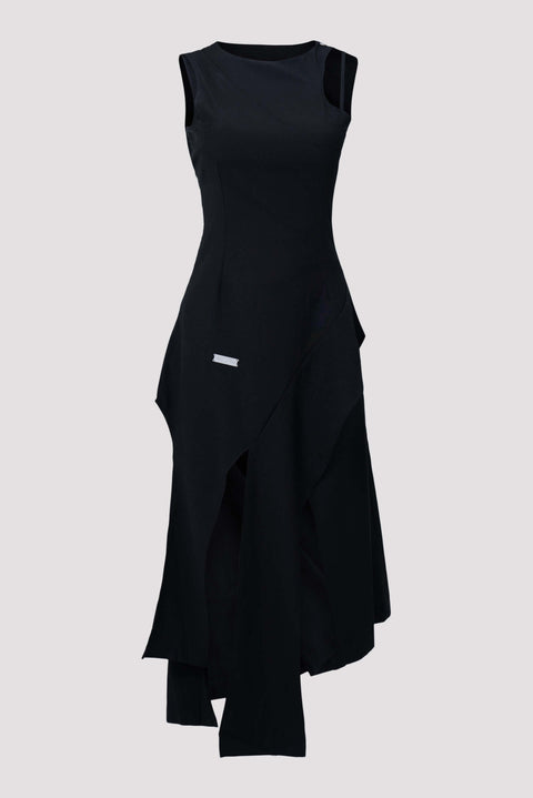 Layered Asymmetric Strap Midi Dress