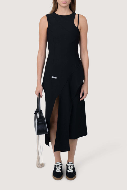 Layered Asymmetric Strap Midi Dress