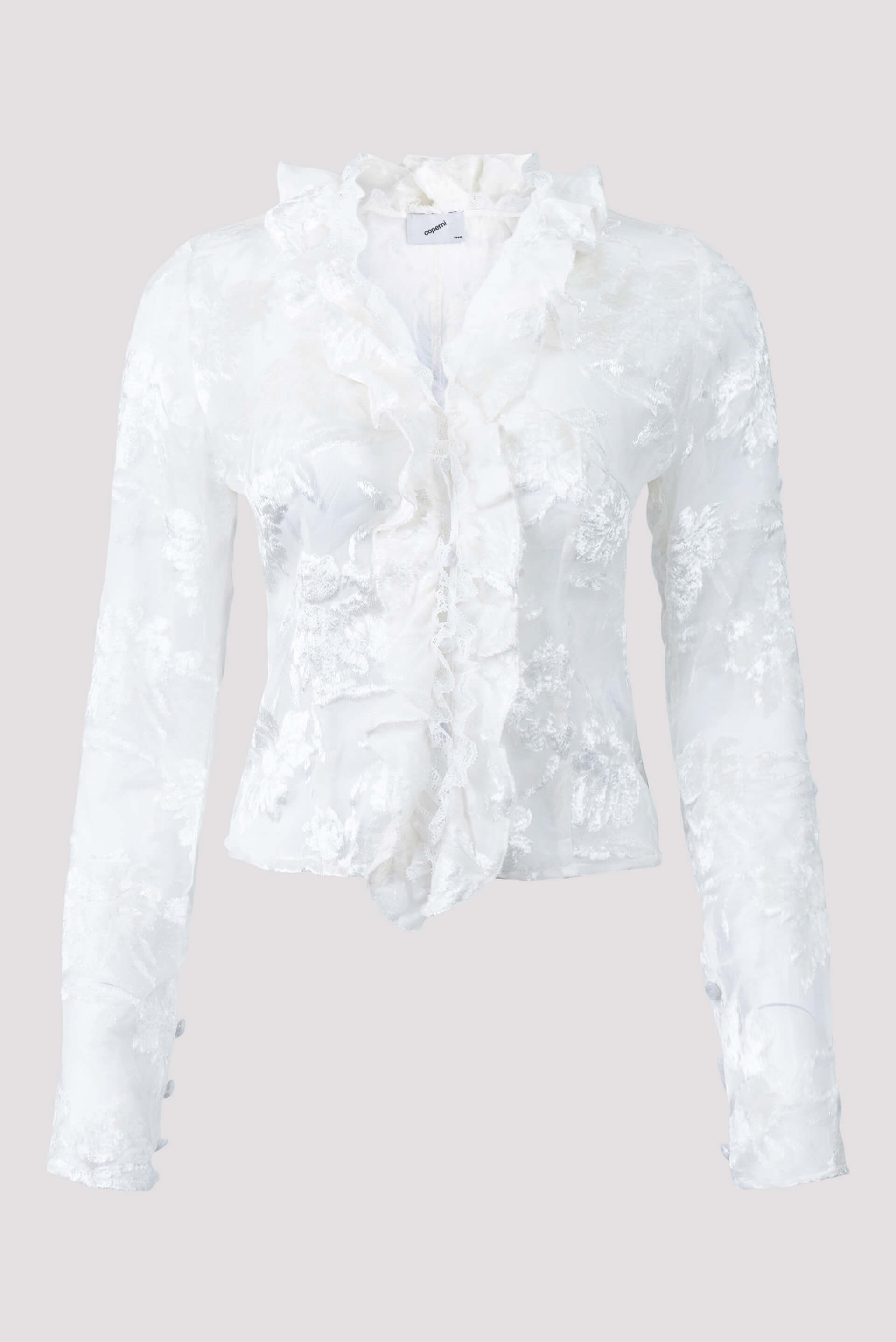Coperni Ruffle Lace Sheer Floral Blouse