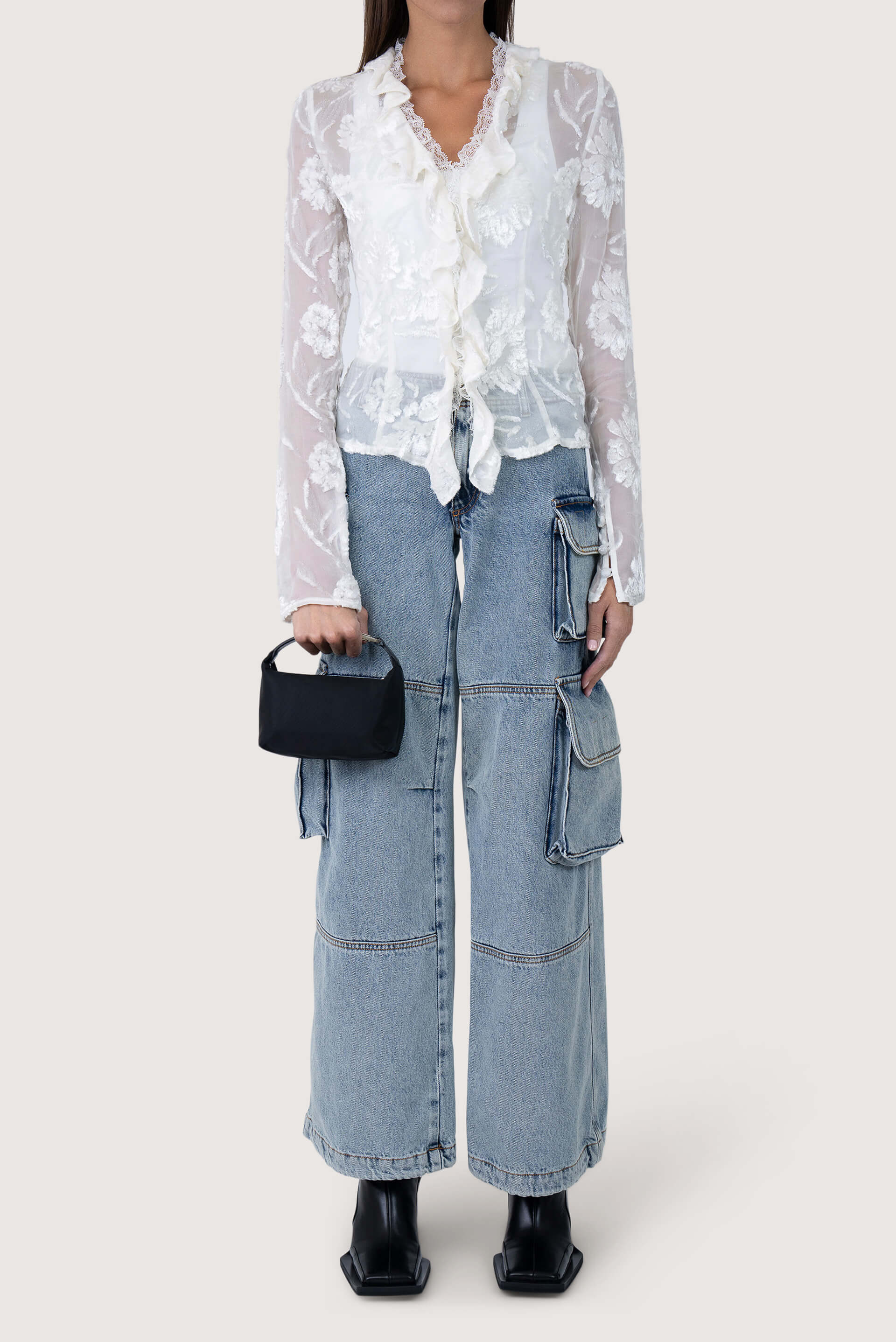 Coperni Ruffle Lace Sheer Floral Blouse