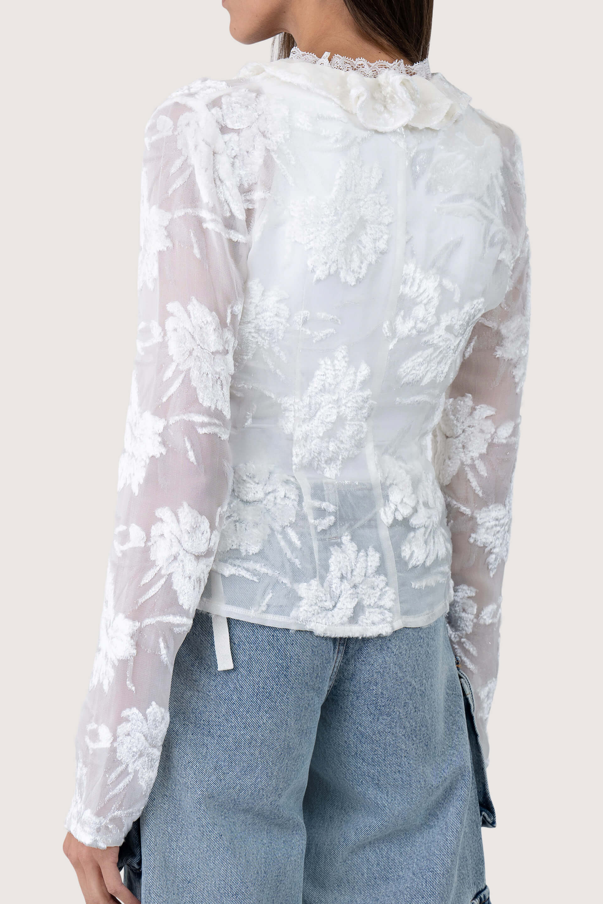 Coperni Ruffle Lace Sheer Floral Blouse