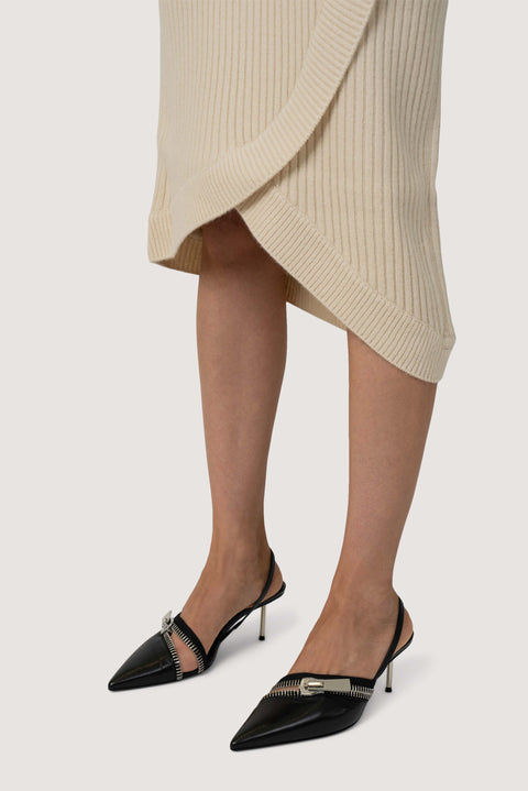 Black 65 Zip-Detail Stiletto Leather Pumps