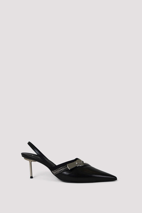 Black 65 Zip-Detail Stiletto Leather Pumps