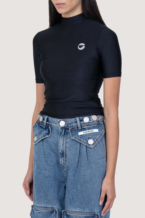 High-Neck Fitted Short-Sleeve Top