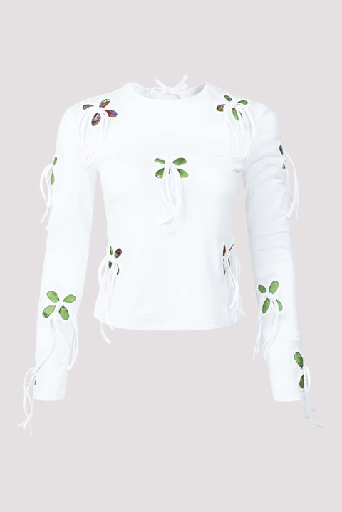 Exclusive Petal Cut-Out Long-Sleeve Top
