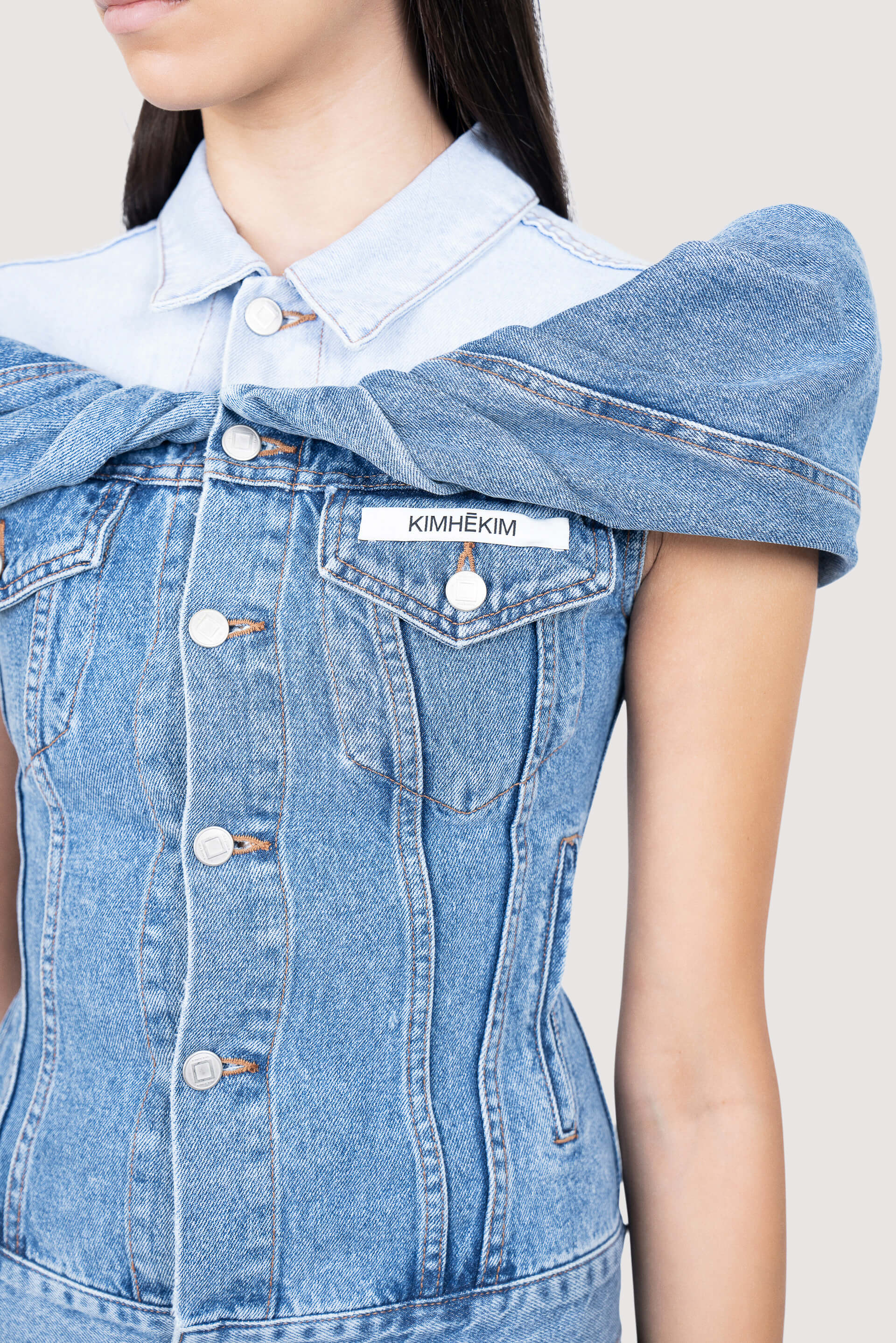 DENIM AND PATTERNED CORSET JACKET/TOP – CHAYKE