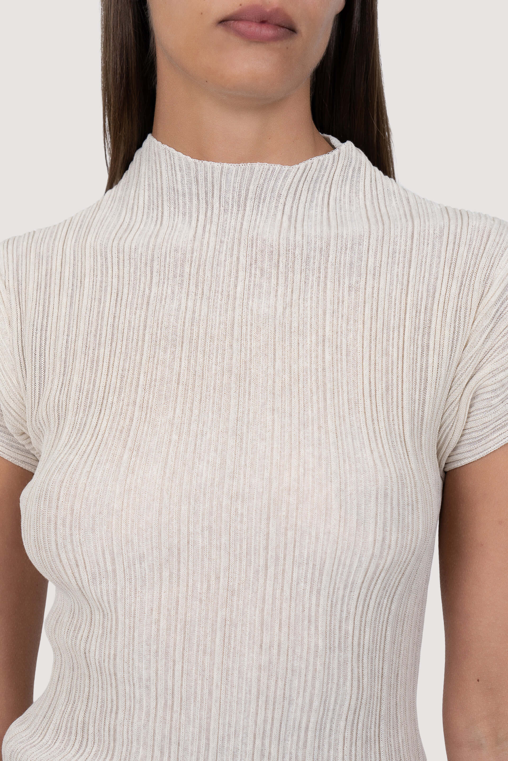 Ivory Pleats Short-Sleeve Top