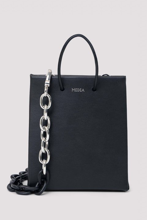 Black Chain Leather Tote Bag