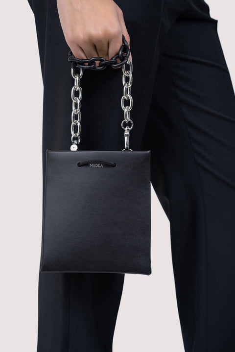Black Chain Leather Tote Bag