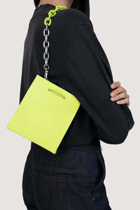 Green Chain Leather Tote Bag