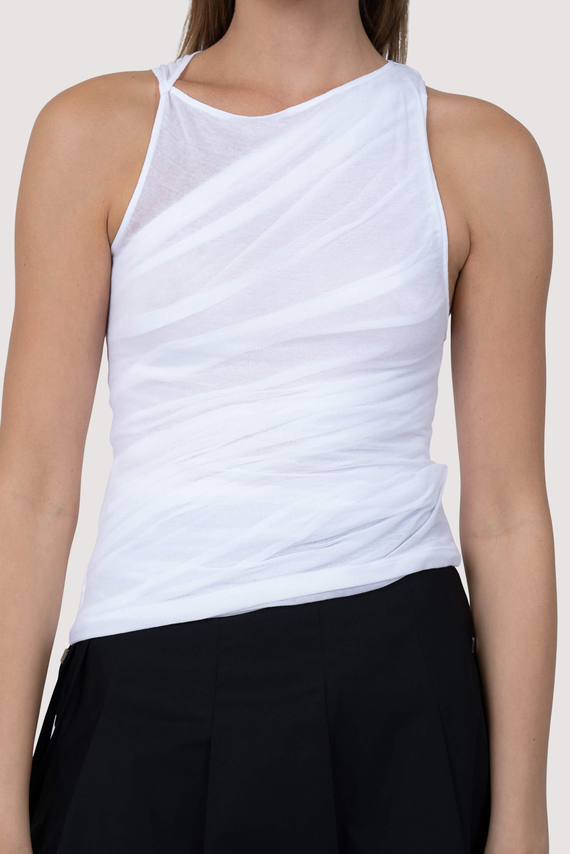 Sleeveless Asymmetric Draped Cotton Top