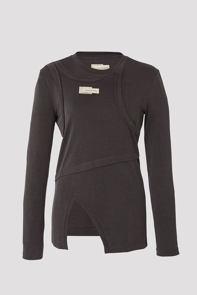 FenG CHen WANG 長袖Tシャツ Feng Chen Wang White Double Collar Long Sleeve T-Shirt Feng