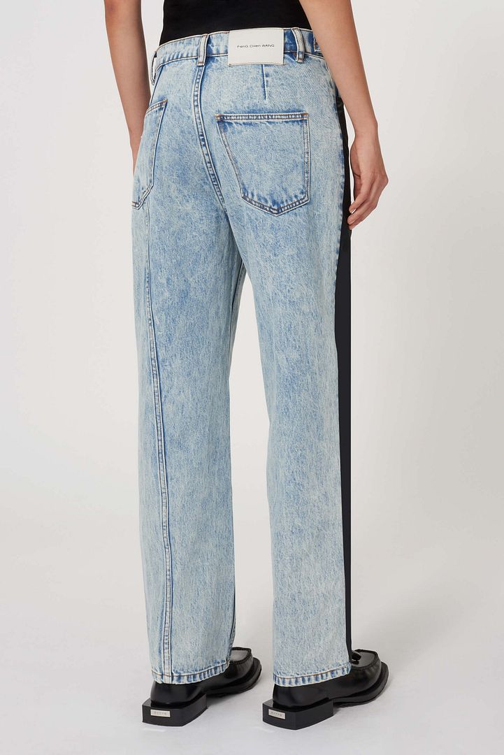 Embroidery Panelled Denim and Cotton Jeans