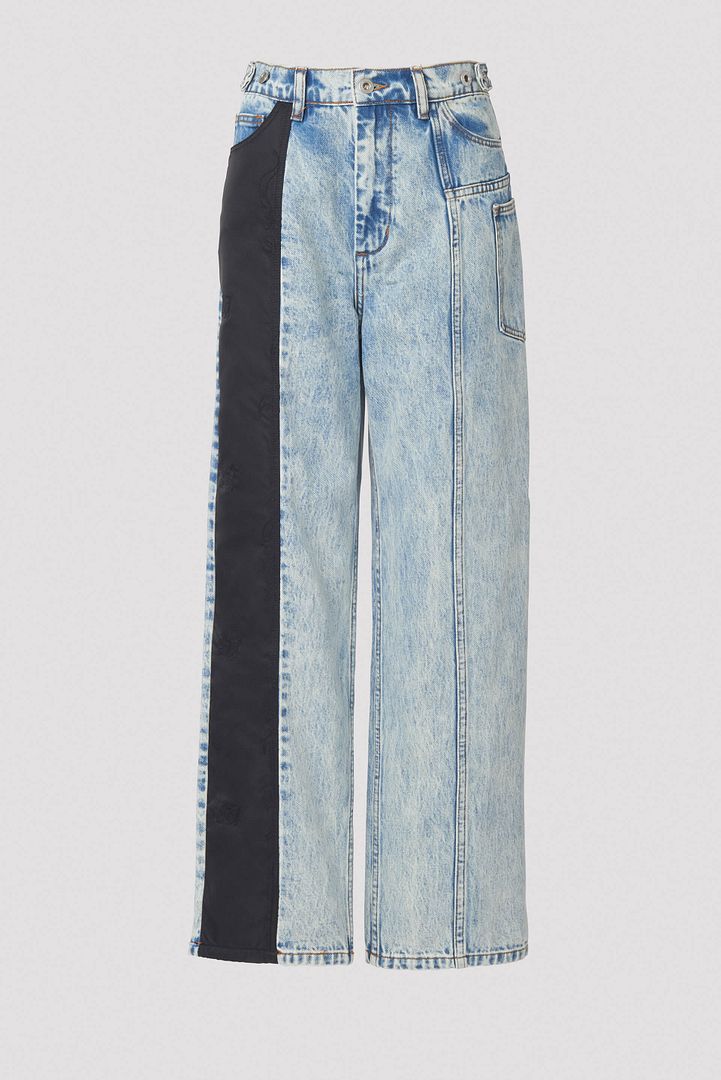 Embroidery Panelled Denim and Cotton Jeans