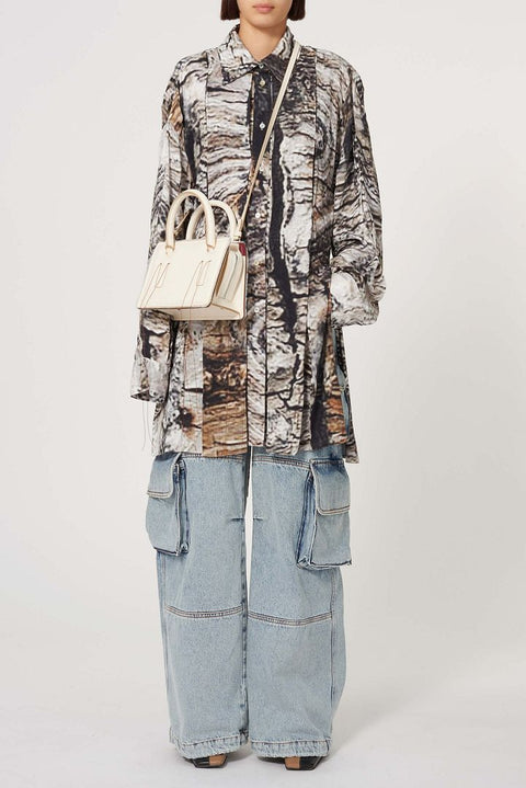 Bark Print Pleated Long-Line Shirt