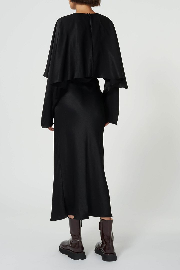 black midi cape dress Materiel Cape Top Detail Draped Midi-Length Dress Black / S