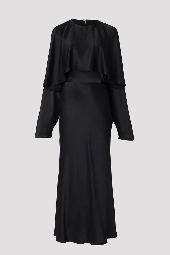 black maxi dress with cape Materiel Cape Top Detail Draped Midi-Length Dress Black / S