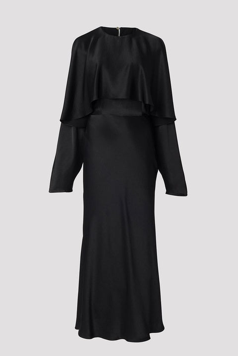 Cape Top Detail Draped Midi-Length Dress
