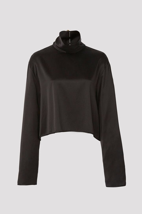 High Neck Cropped Silk  Blouse
