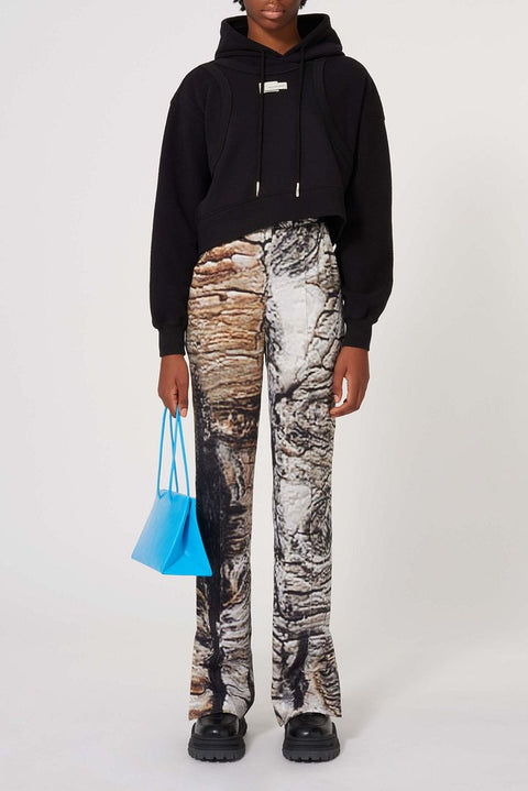Bark Print Ankle Slit Straight-Leg Pants