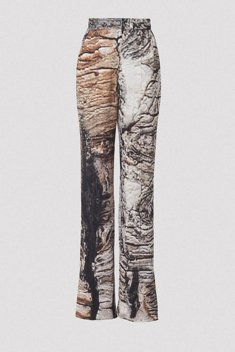 Bark Print Ankle Slit Straight-Leg Pants