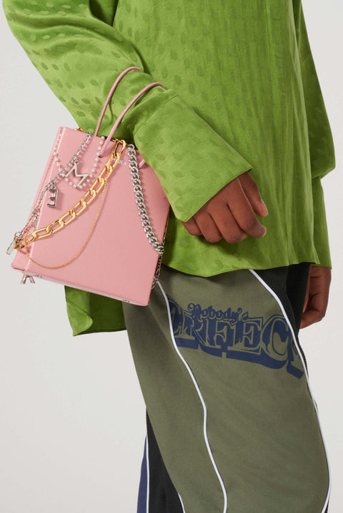 Pink Short Chain Leather Tote Bag