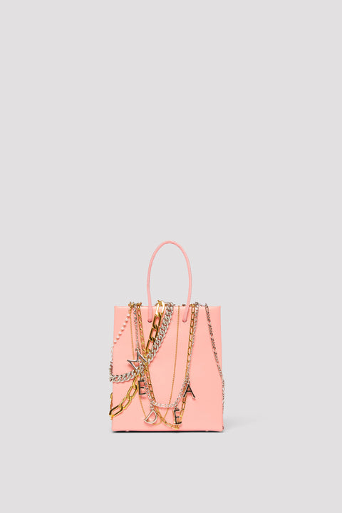 Pink Short Chain Leather Tote Bag