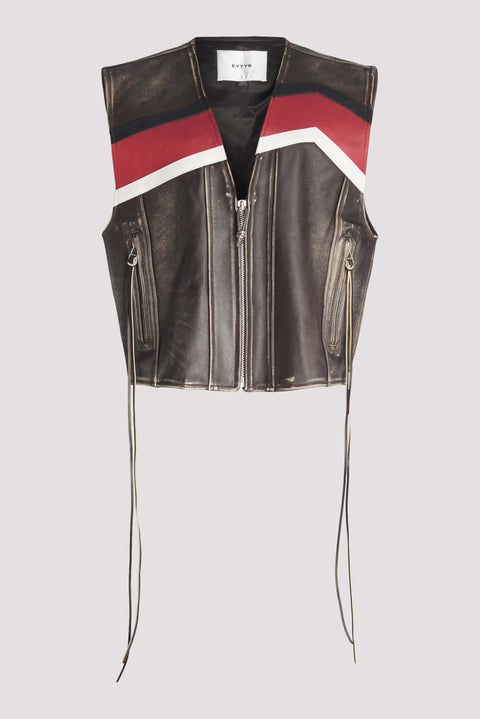 Graphic Print Vintage Leather Vest